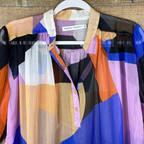 Rebecca Minkoff Fleur Sheer Top Oversize Multicolor 1/2 Sleeve Size XS - Picture 2 of 10